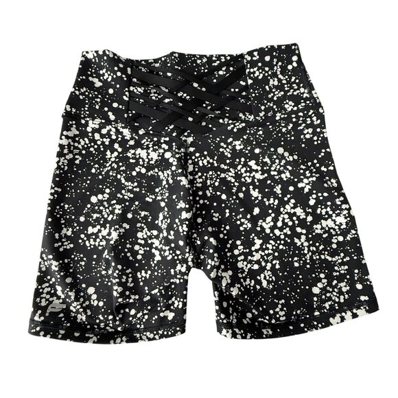 Fabletics PowerHold High-Waisted Black & White Splatter Bike Shorts With Crisscr - Picture 2 of 5